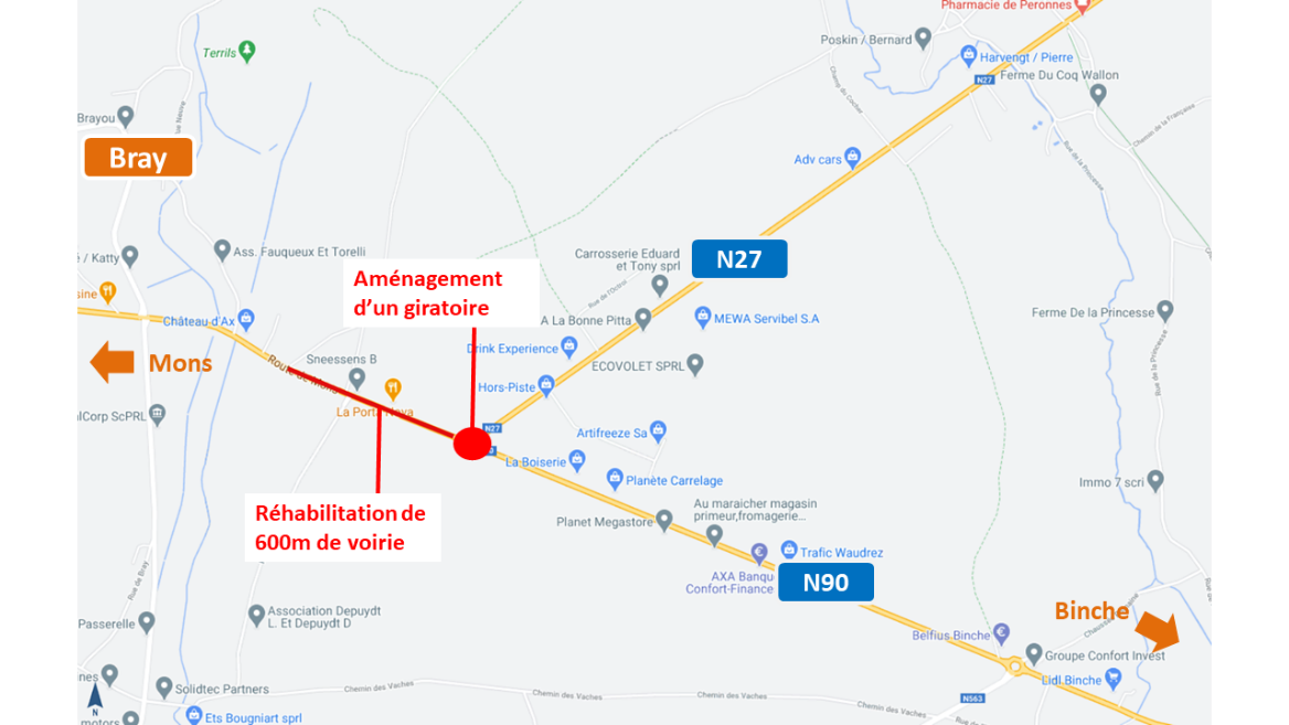 Estinnes/Binche : nouvelle phase du chantier du giratoire de l’Octroi de Bray